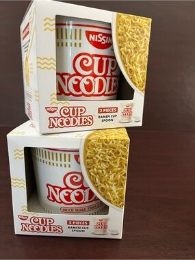 Nissin Cup Noodles Branded Ramen Cup & Spoon Set - White & Red